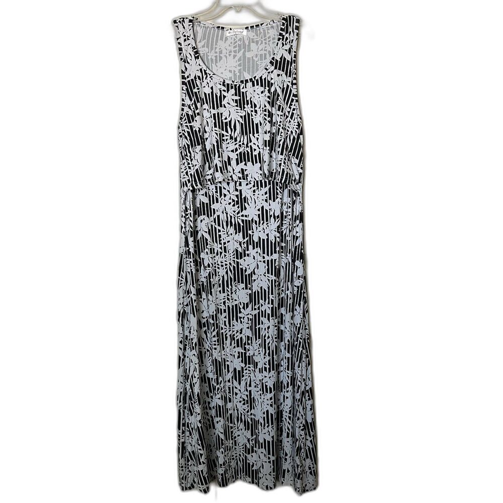 Bearsland Maternity Maxi Dress XXL (18/20) Black White Floral Sleeveless NWT